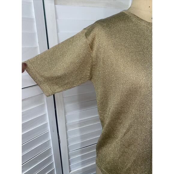 JH Collectables Gold Glitter Knit Short Sleeve Pullover Sweater Blouse Large - Picture 2 of 8